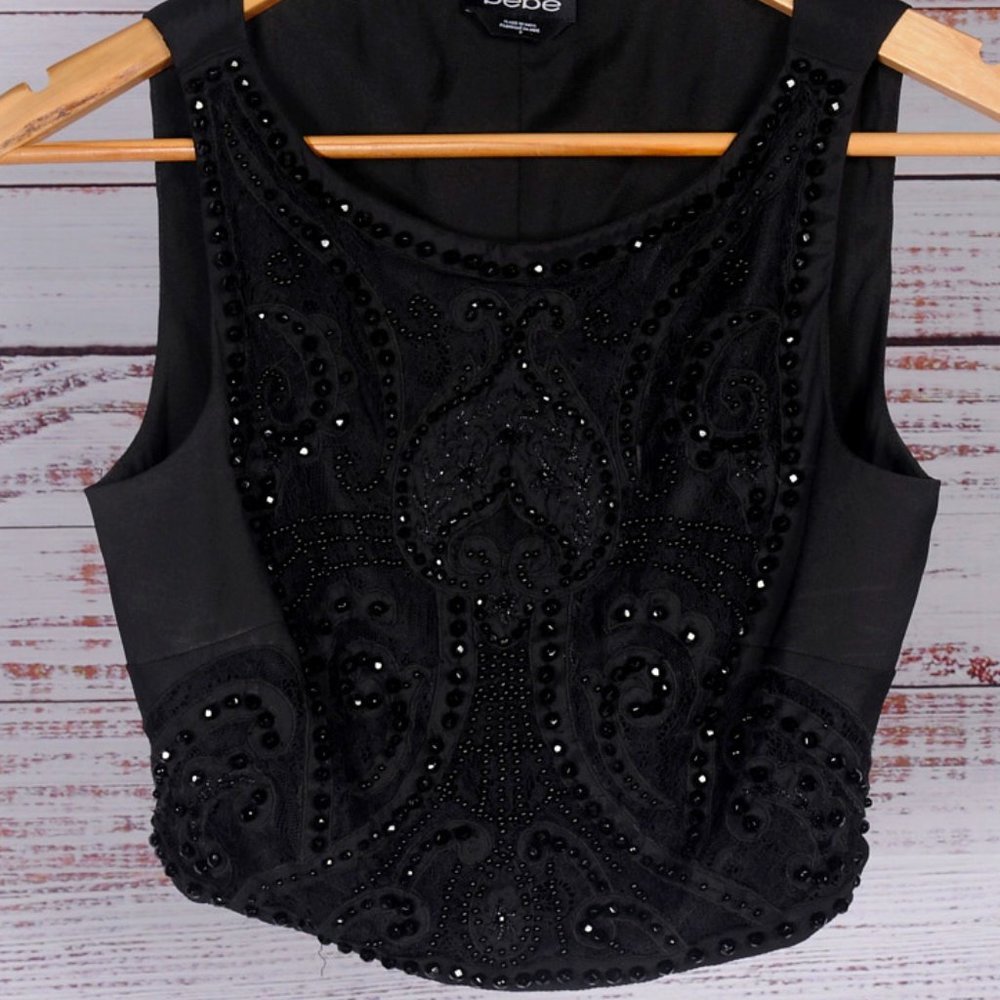 Bebe, Cropped Beaded Top, Size 0